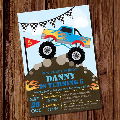 Monster Truck Invitation Monster Truck Birthday Invitation | Etsy | Truck party invitations ...