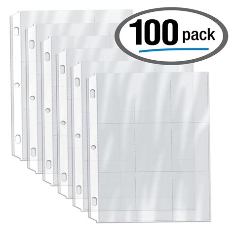 100/Box Clear Heavyweight Trading Card Sleeve Pages, 9 Pockets Per Sheet, Double Sided, 900 ...