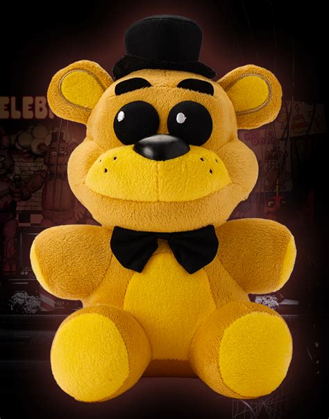 The Golden Freddy plush is bright yellow with black eyes, black bow tie ...