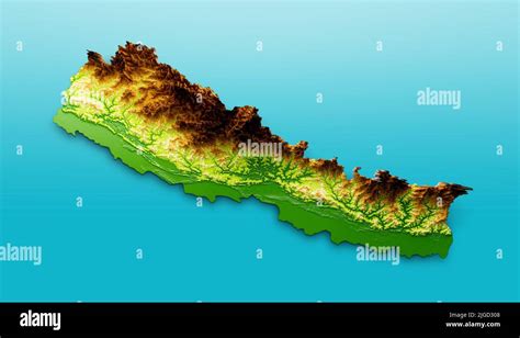 A 3d illustration of Nepal Map Shaded relief map isolated on white ...