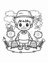 Coloring Page For Children With A Boy And Easter Eggs Stock  sketch template