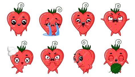 Premium Vector | Emoji set of stickers red strawberry vector ...