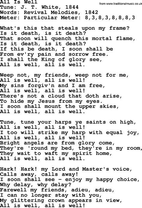 Sacred Harp Song: All Is Well - lyrics, and PDF