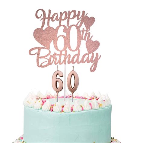 Buy Happy 60th Birthday Cake Topper, Rose Gold Glittery 60th Birthday Cake Topper for Women ...