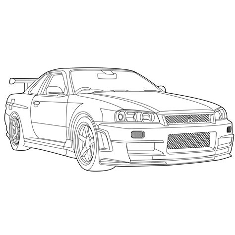 NISSAN SKYLINE R34 GTR Vector Line Drawing Illustration - Etsy