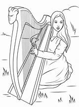 Girl Playing Harp sketch template