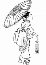 Japanese Woman With Umbrella Coloring Page  Free Printable sketch template