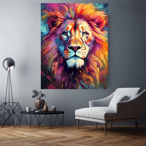 Lion Abstract Print lion Poster colorful Lion Wall Art Lion Digital Downloadlion Artcolorful ...