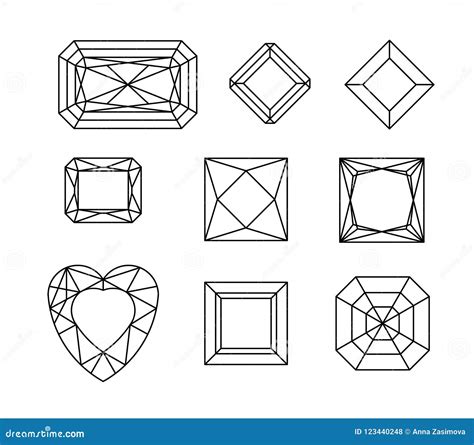 Diamond. Vector Set of Gems Drawing Line. Crystal Forms. Geometric ...