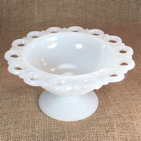 Vintage White Milk Glass Footed Bowl Scalloped Lace Edge Candy Dish | White milk glass, Milk ...
