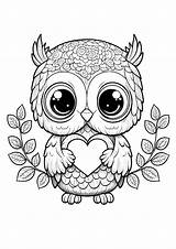 Pretty owl With A Heart  Owls Coloring Pages sketch template