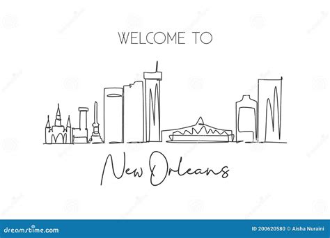 Single Continuous Line Drawing New Orleans City Skyline, Louisiana, USA ...