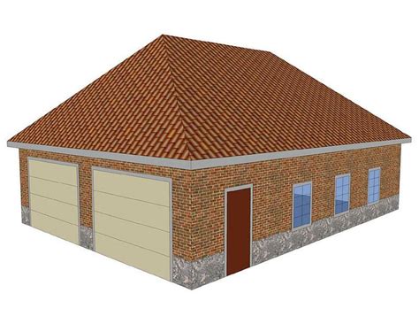 an image of a brick house with two garages on the front and one side