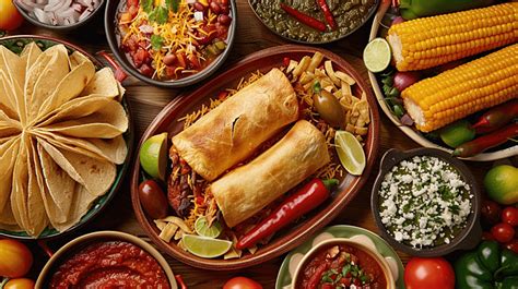 Variety Of Mexican Cuisine Dishes On A Table Background, Variety ...