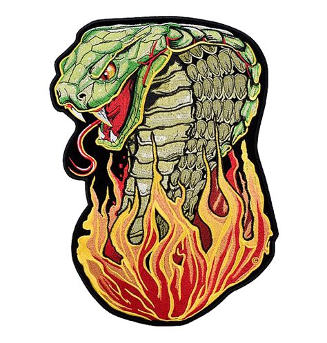 Hissing Cobra Head Snake with Flames Patch – Quality Biker Patches