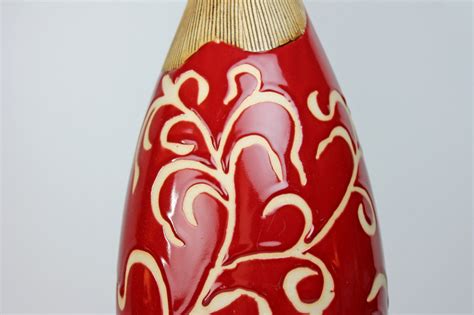 Floor Vase, Red, Medium, 10 Inch, Scrolls