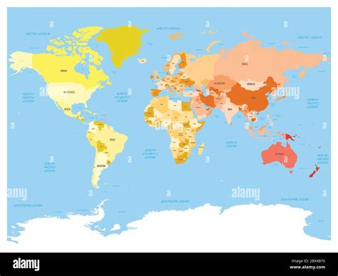 World map atlas. Colored political map with blue seas and oceans. Vector illustration Stock ...