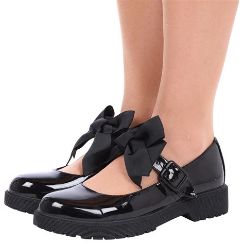 WOMENS GIRLS MARY JANES BOW SCHOOL SHOES LADIES KIDS LOW HEELS FLATS SIZE NEW | eBay