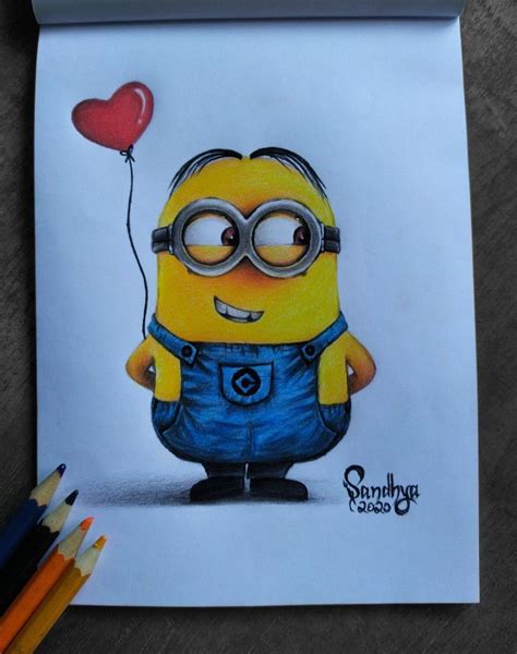 Cute minion drawing | color pencils minion sketch | easy to do sketch ...