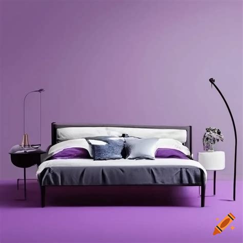 Grey bed with lavender accent wall on Craiyon