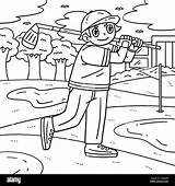 Golf Golfer Hitting A Ball Coloring Page For Kids Stock Vector Image  sketch template