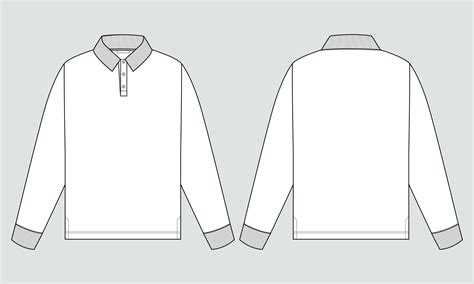 Long sleeve polo shirt technical fashion flat sketch vector illustration template Front and back ...