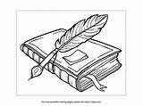 Printable Book & Quill Coloring Page · InkPx sketch template