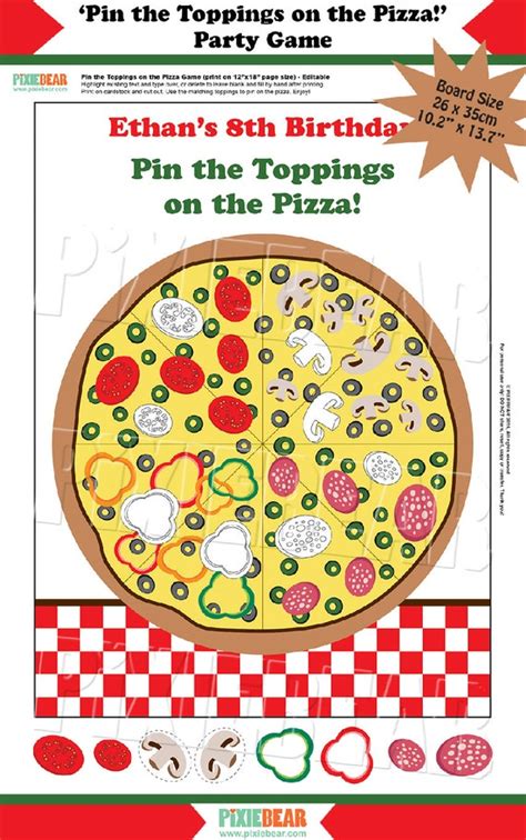 Pizza Party Game Pizza Birthday Game Pin the Topping on