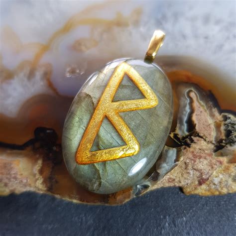 Pendant Golden Rune Fehu Amulet Talisman Jewelry hand painting | Etsy