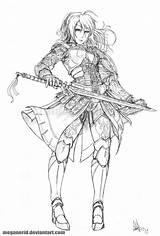 Female Warrior Fate  Lineart Drawing Anime girl sketch template