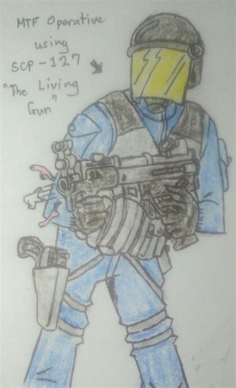 My drawing of a SCP Foundation MTF operative using "The Living Gun"(SCP-127) : r/drawing