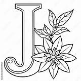 Alphabet J coloring Page With The Flower Letter Digital Outline  sketch template