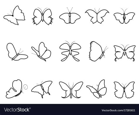 Butterfly outline icons set Royalty Free Vector Image