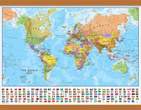 Medium World Map Political with flags (Canvas & Wood Bars)