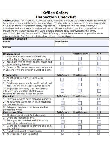 Office Safety Inspection Checklist - 10+ Examples, Format, How to Make, Pdf