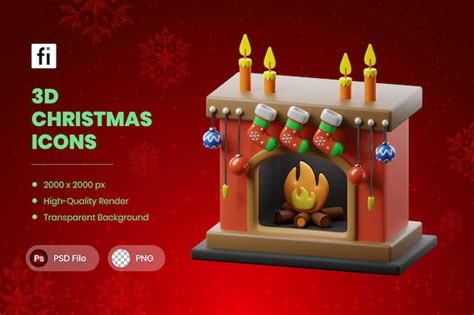 Premium PSD | 3d christmas illustration fireplace