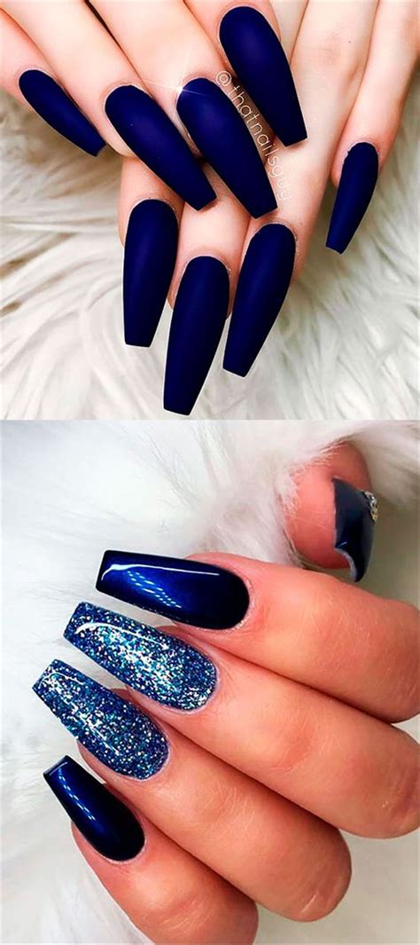 Gorgeous Dark Blue Coffin Nail Designs You Must Try This Winter; Dark Blue Nails; Coffin Nail ...