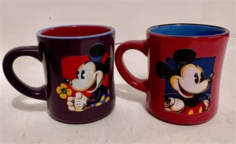 WALT DISNEY Micky & Minnie Mouse Purple & Red Ceramic Coffee Tea Cup Mug $14.99 - PicClick
