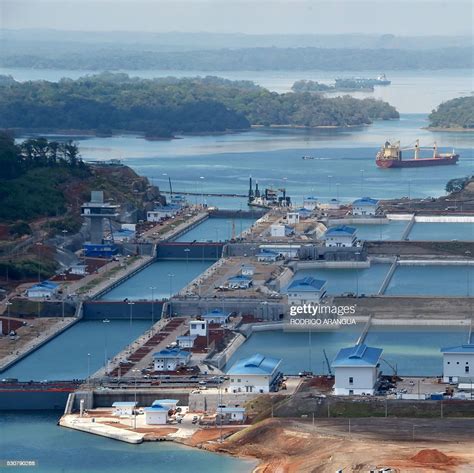 Aerial view showing the new Panama Canal expansion at the Gatun Locks ...