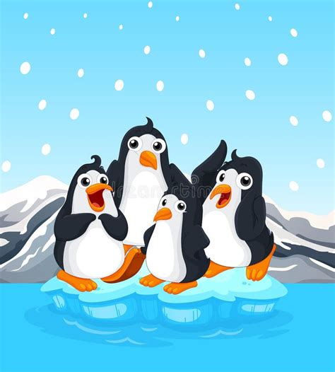 Vier Pinguine, Die Auf Eisberg Stehen Vektor Abbildung - Illustration von zeichnung, tier: 65388500