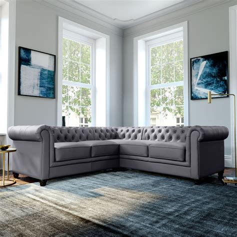 Hampton Chesterfield Corner Sofa, Grey Classic Faux Leather Only £1099.99 | Furniture & Choice