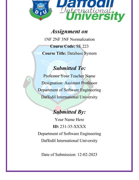 Daffodil International University Assignment Cover Page Software Engineering