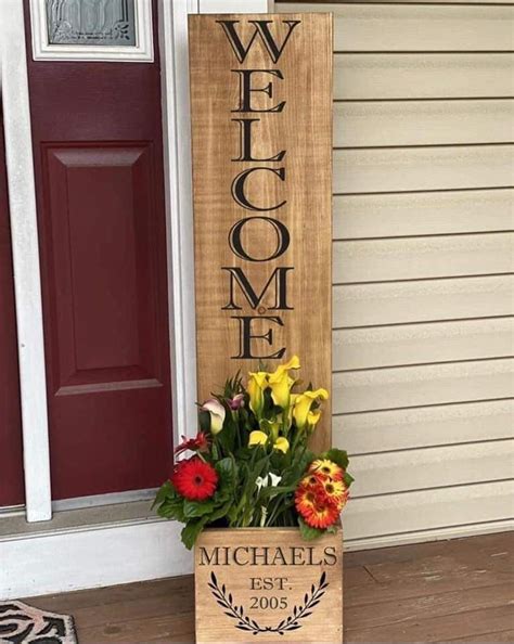 Pin by Laura Keyser on cheer | Door signs diy, Porch planters, Front porch decorating