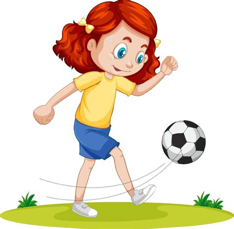 Cute girl playing football cartoon character isolated 2145638 Vector Art at Vecteezy