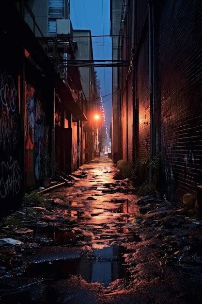 Premium AI Image | The dark alley at night.