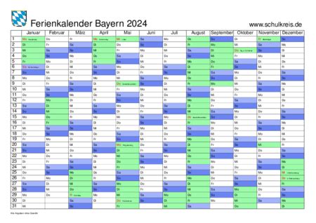 Ferienkalender Kalender 2024 Bayern - Gayel Joelynn