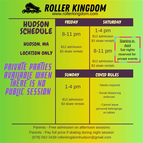 Hudson Schedule - Roller Kingdom