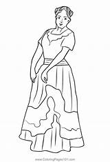 Campeche Traditional Dress Coloring Page For Kids  Free Mexico sketch template