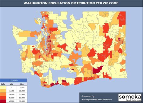 Washington Zip Code Map and Population List in Excel