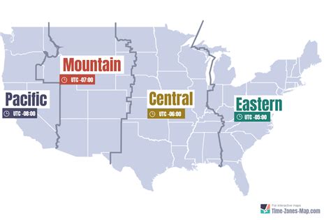 Map of USA Labeled with Timezones